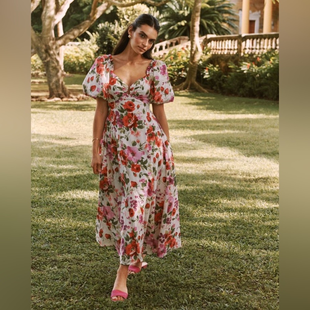 <Abercrombie & Fitch> Women's Hardware Drama Puff Sleeve Maxi Dress